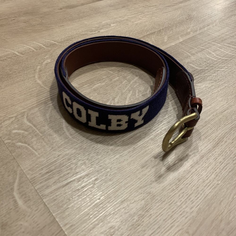 Smathers & Branson Colby College CC Mules Needlepoint Belt Size 34 Men's